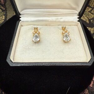 VTG Christian Dior Rhinestone Gold Stud Earrings
